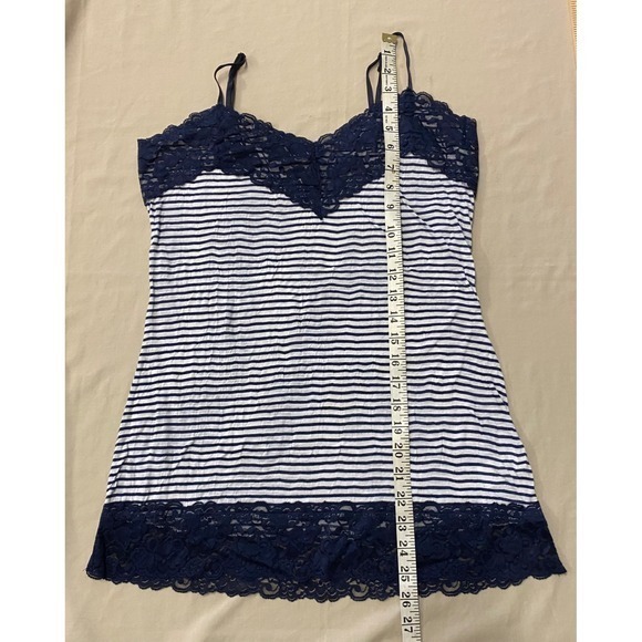 Vanity Navy Blue Striped Lace Y2K Cami Tank Top L Large White‎ - Picture 5 of 7